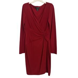 Lauren Ralph Lauren Red Long Sleeve Jersey Knit Faux Wrap Dress 4 Wedding Guest